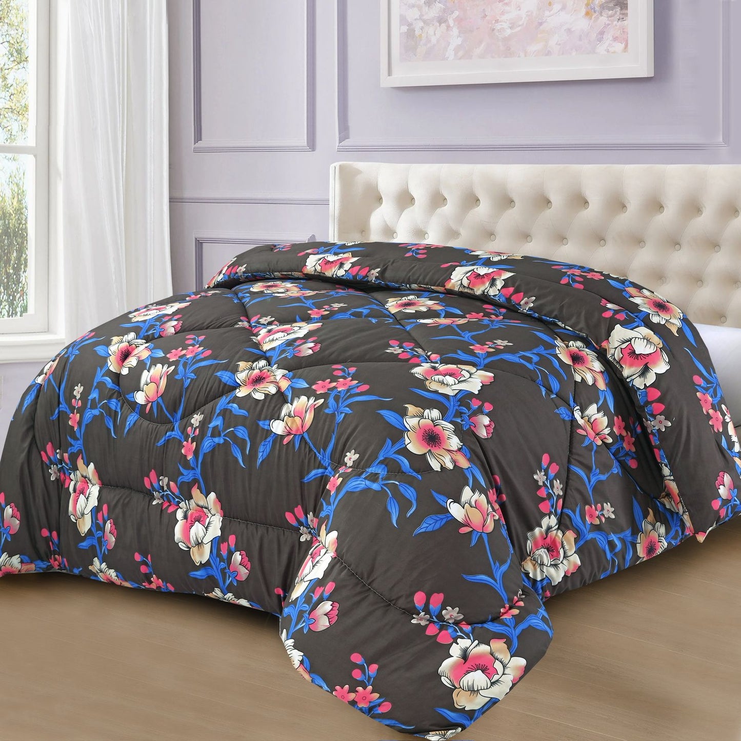 Luxury Charcoal Gardenia Quilt