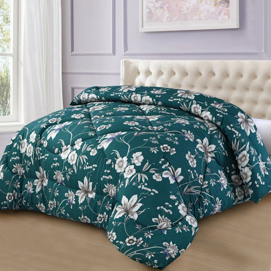 Luxury Midnight Teal Floral Quilt