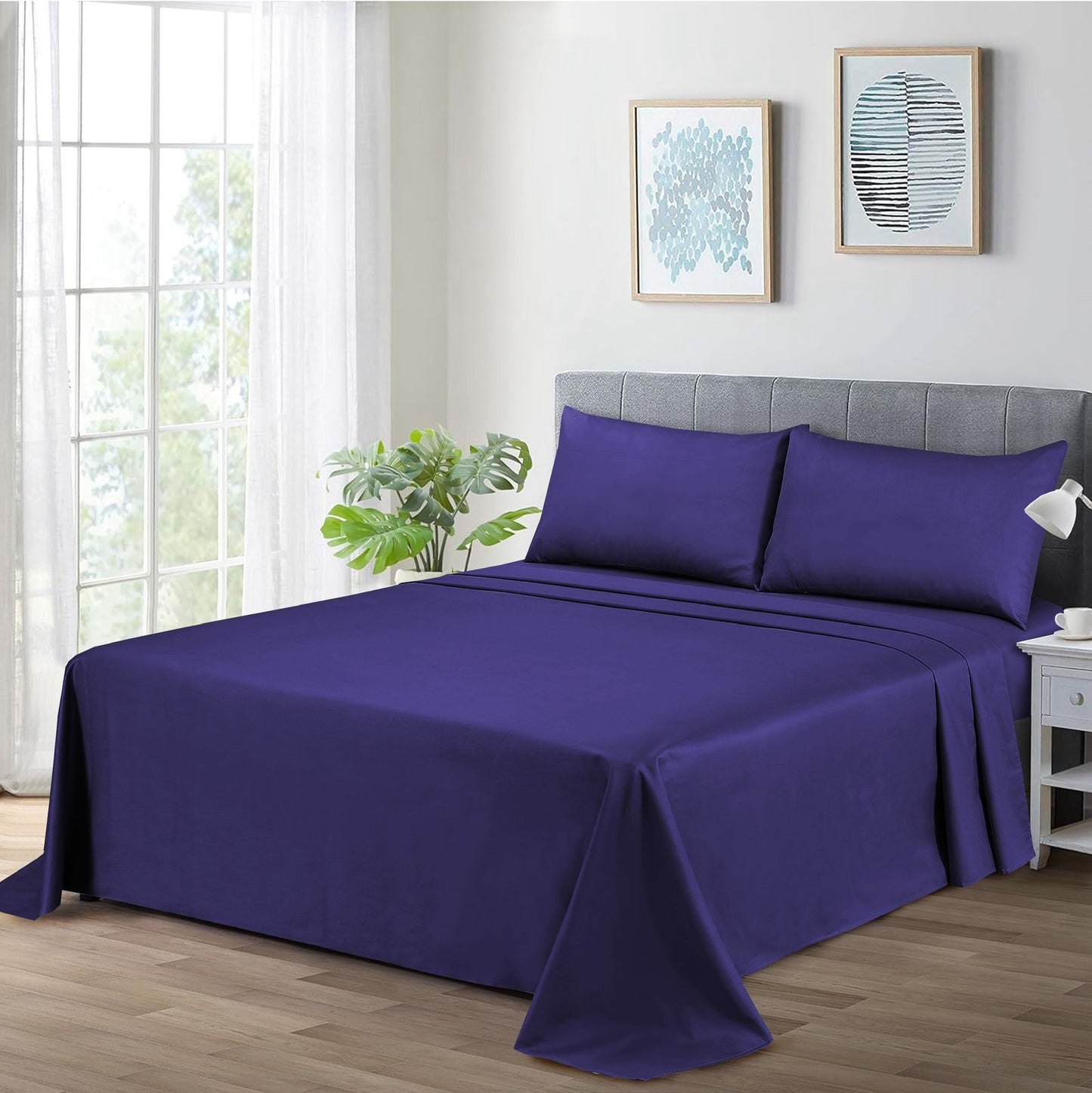 Royal Blue Cotton Satin Bedsheet Set(3 Piece Set)